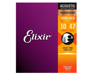 Elixir Nanoweb Phosphor Bronze Acoustic Guitar Strings 10-47 Light 16002