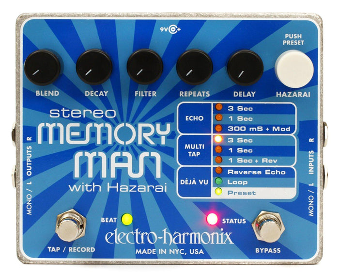 Electro-Harmonix EHX Stereo Memory Man w/ Hazarai Multi-Tap Delay Pedal
