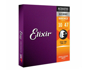 Elixir Nanoweb 80/20 Bronze Acoustic Guitar Strings 10-47 Light 11002 - Megatone Music