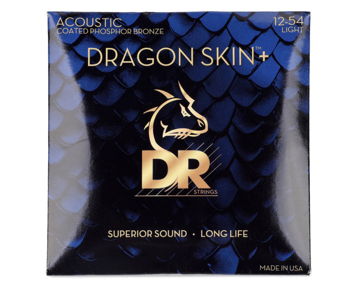 DR Strings Dragon Skin+ Coated Phosphor Bronze Acoustic Guitar Strings - .012-.054 Light