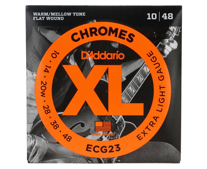 D'Addario ECG23 Chromes Flatwound Electric Guitar Strings, Extra-Light Gauge 10-48