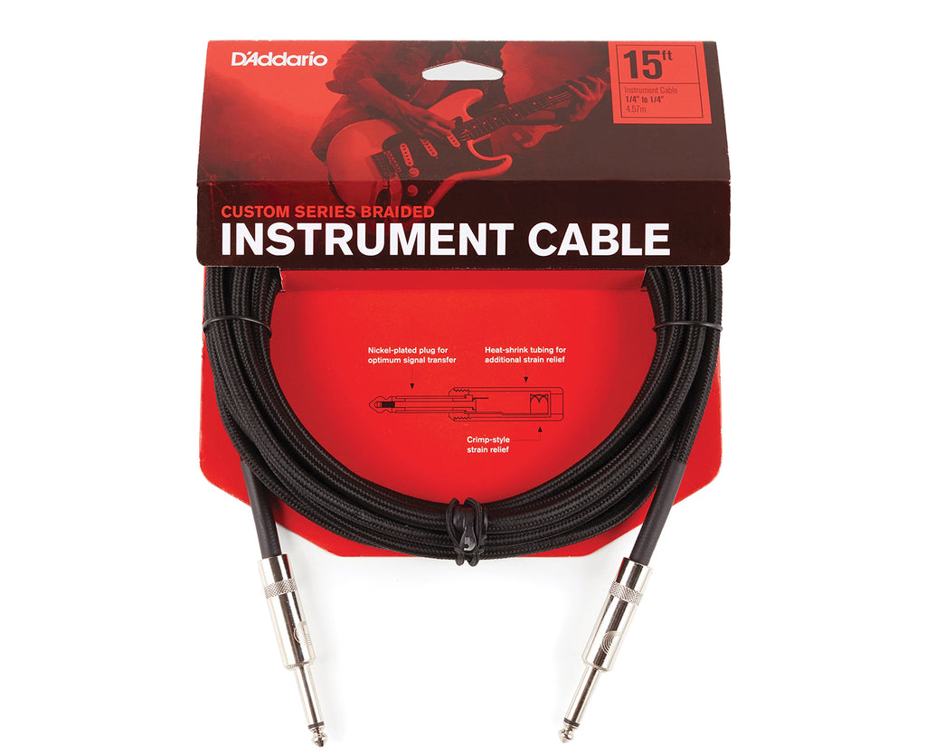 D'Addario PW-BG-15BK Instrument Cable, Black, 15 Foot