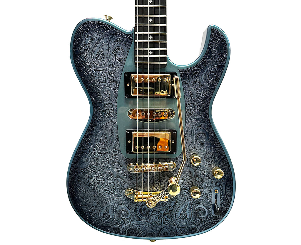 Dean Zelensky Dellatera ATW Deluxe Paisley Electric Guitar in Gunhill Blue Burst w/ Case, Many Upgrades!