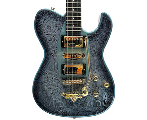 Dean Zelensky Dellatera ATW Deluxe Paisley Electric Guitar in Gunhill Blue Burst w/ Case, Many Upgrades!