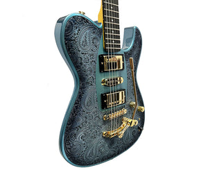 Dean Zelensky Dellatera ATW Deluxe Paisley Electric Guitar in Gunhill Blue Burst w/ Case, Many Upgrades!