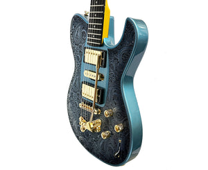 Dean Zelensky Dellatera ATW Deluxe Paisley Electric Guitar in Gunhill Blue Burst w/ Case, Many Upgrades!