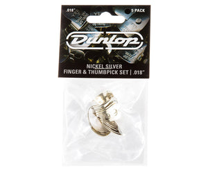 Dunlop 33P.018 Nickel Silver Finger &amp; Thumbpicks, .018,  5 Picks Player's Pack