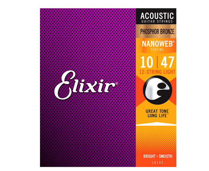 Elixir Nanoweb Phosphor Bronze 12-Strings Acoustic Guitar Strings 10-47 Light 16152