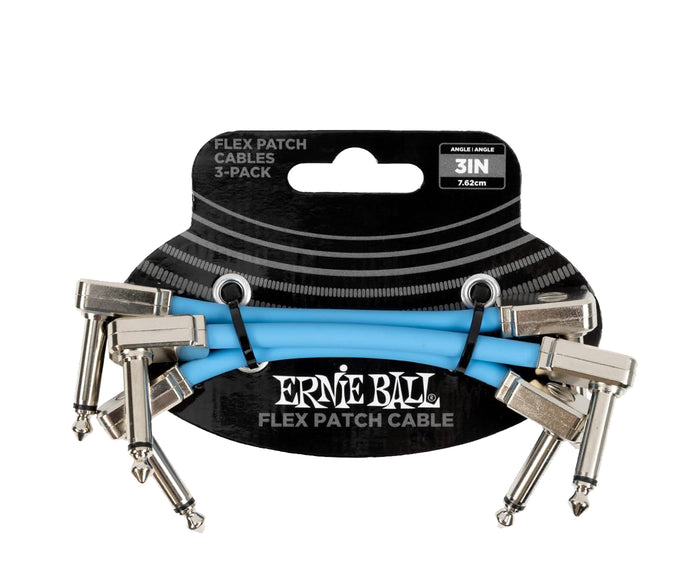 Ernie Ball Flex Patch Cables 3 Inch Blue 3-Pack