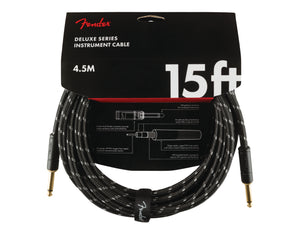Fender Deluxe Series Black Tweed Instrument Cable, Straight/Straight, 15 Foot