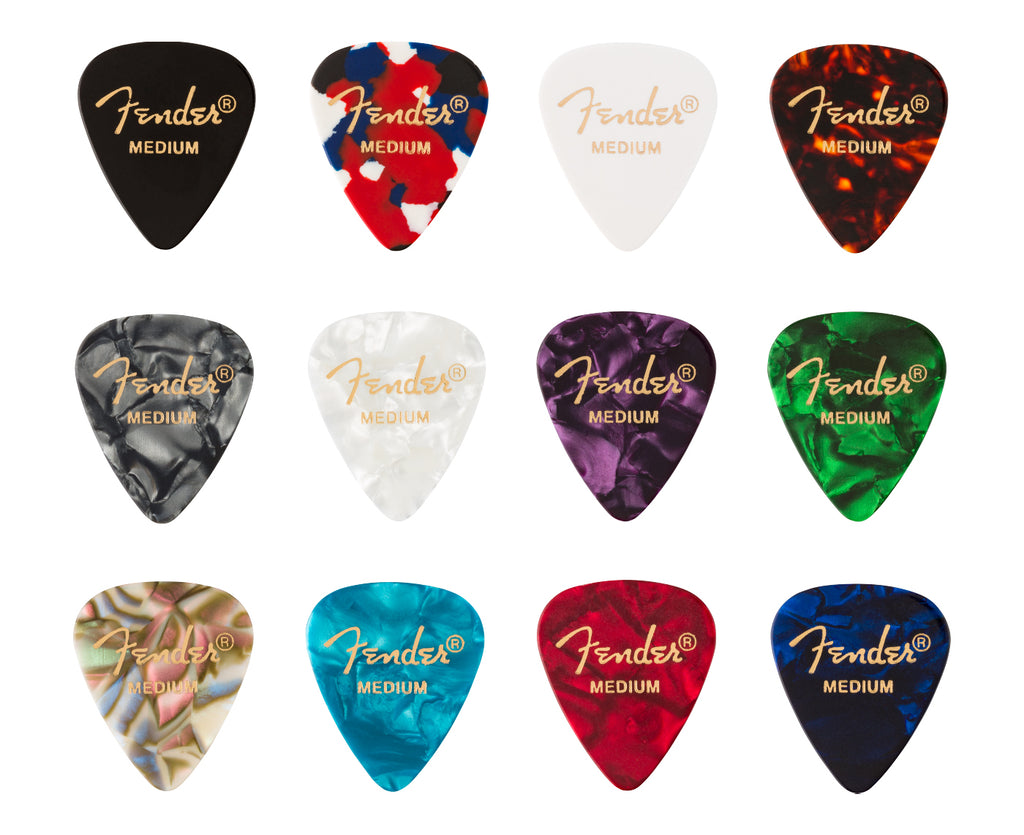 Fender Celluloid Medley Guitar Picks 351 Shape, Medium, 12-Pack