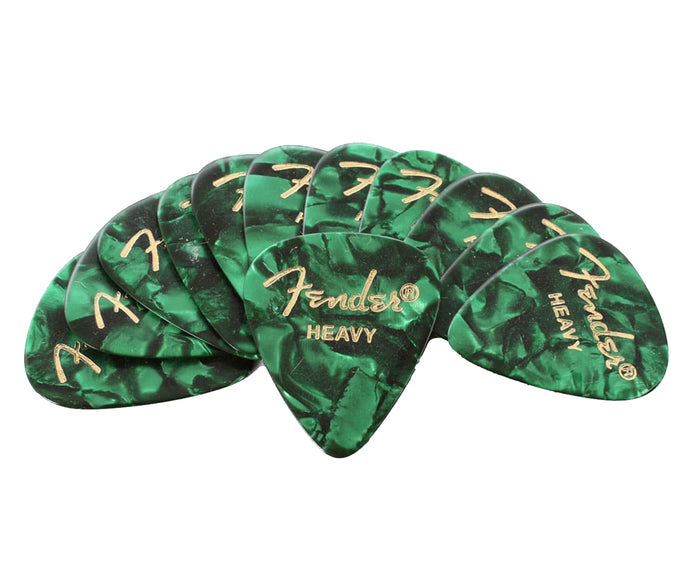 Fender Premium Celluloid Guitar Picks 351 Shape, Green Moto, Heavy, 12-Pack