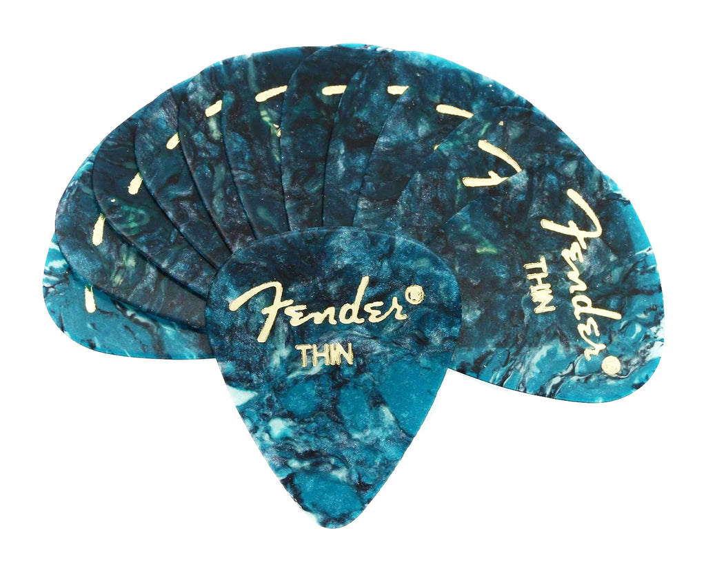 Fender Premium Celluloid Guitar Picks 351 Shape, Ocean Turquoise, Thin, 12-Pack