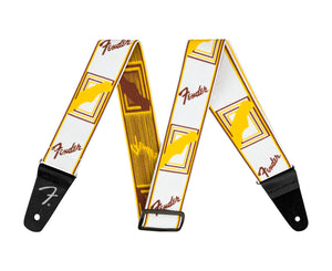 Fender WeighLess Monogram Strap, White/Brown/Yellow, 2"