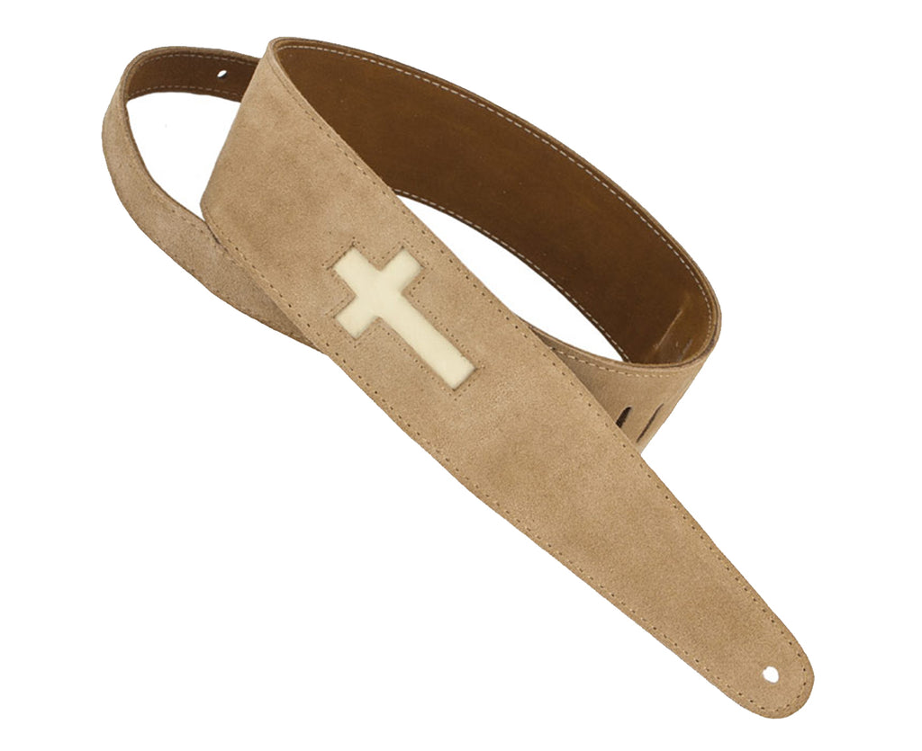 Henry Heller 2.5" Tan Capri Suede Guitar Strap with Gold Cross
