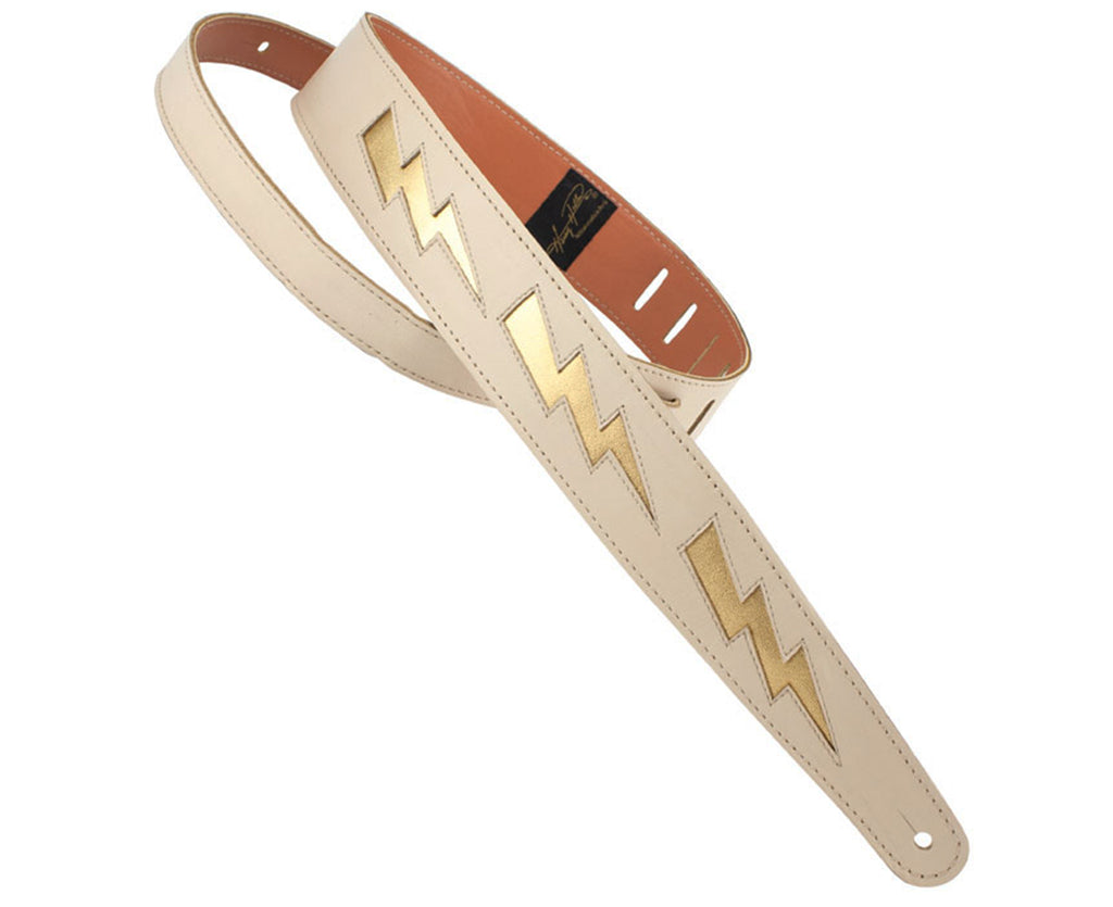 Henry Heller 2" Bolt Series Leather Strap in Cream with Gold Bolts