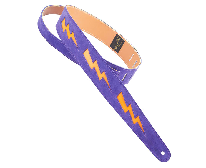 Henry Heller 2" Bolt Series Suede Leather Strap, Purple with Orange Bolts