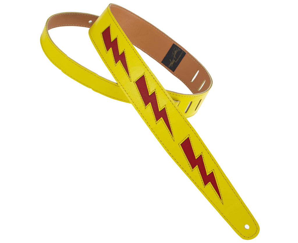 Henry Heller 2" Bolt Series Leather Strap in Yellow with Red Bolts