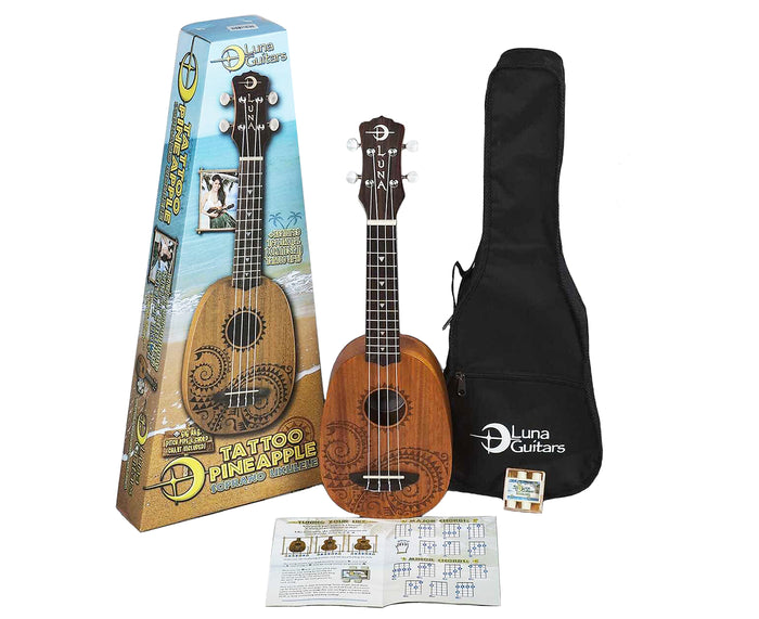 Luna Tattoo Mahogany Pineapple Pack Soprano Ukulele