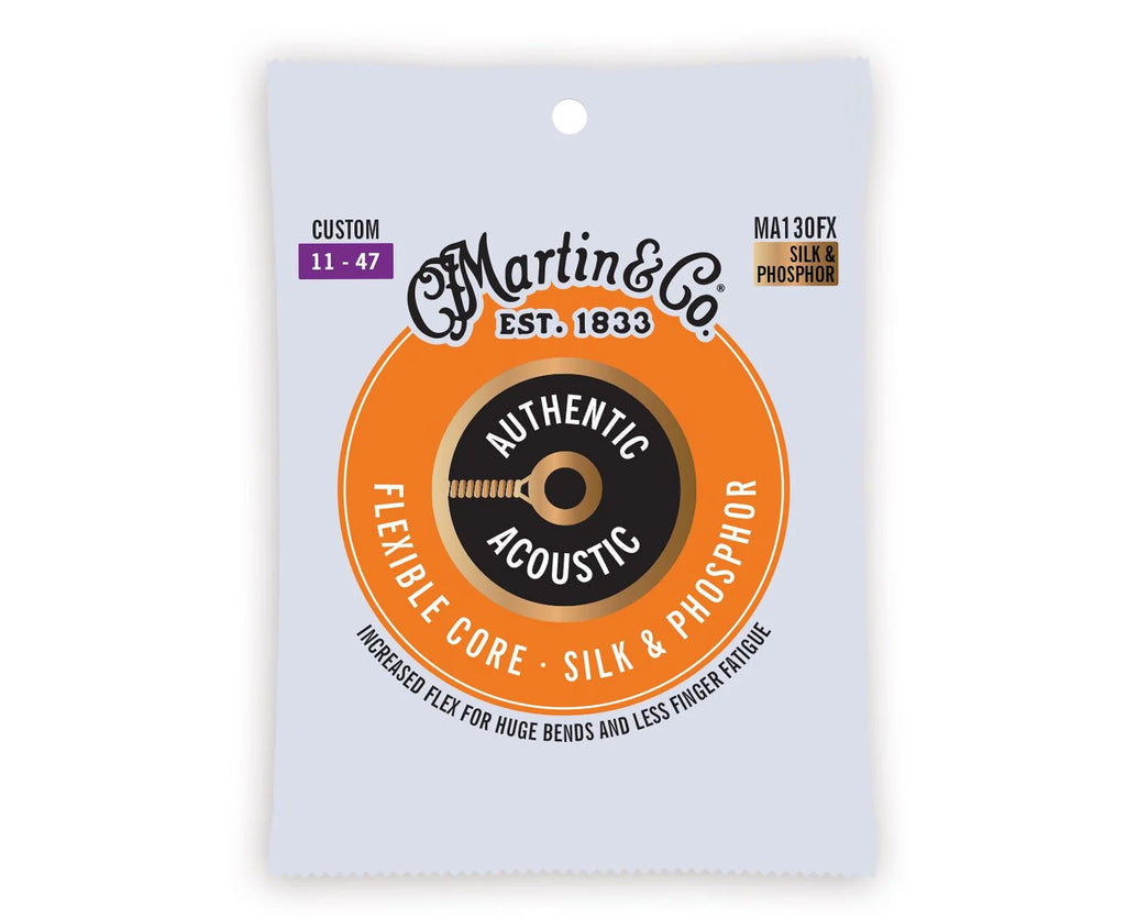 Martin MA130FX Authentic Acoustic Flexible Core Guitar Strings Silk & Phosphor 11-47 - Megatone Music