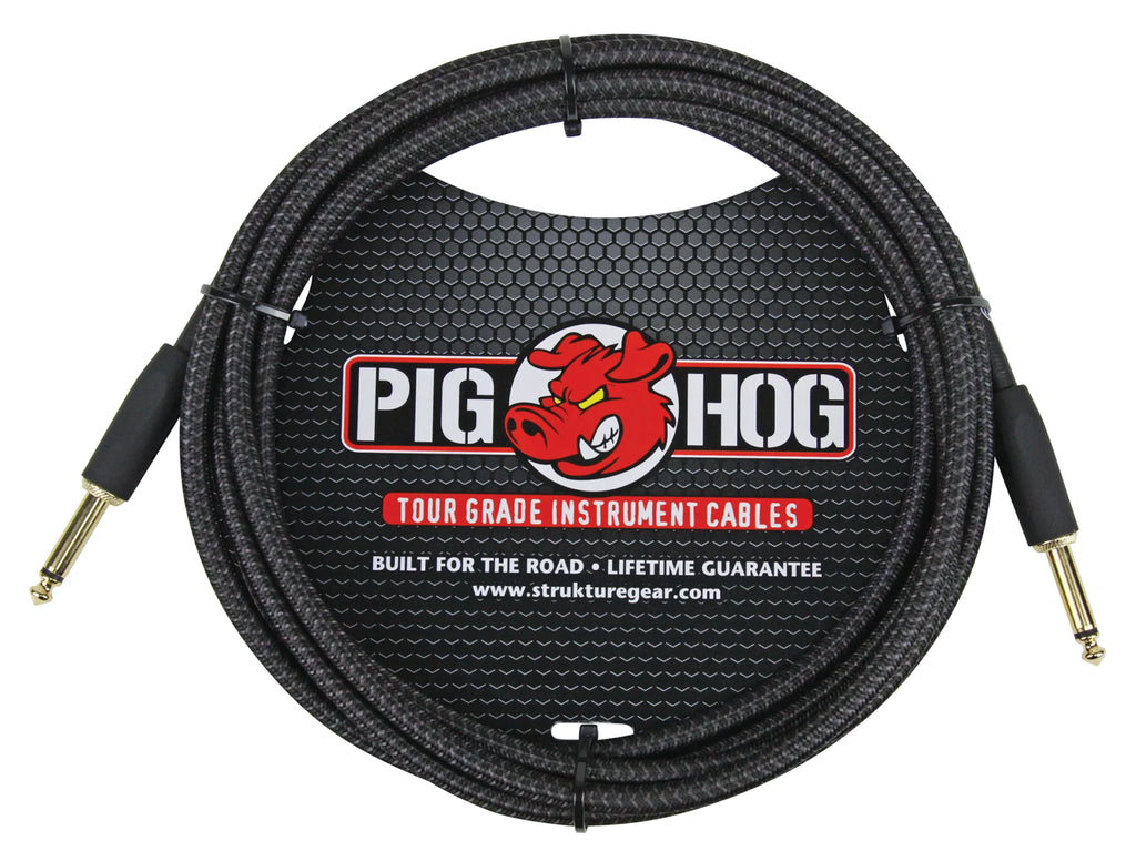 Pig Hog Instrument Cable Black Woven 1/4" to 1/4" 10 ft. Black Woven