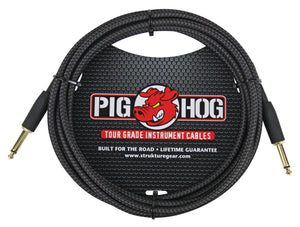 Pig Hog Instrument Cable Black Woven 1/4" to 1/4" 10 ft. Black Woven