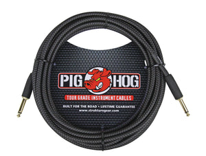 Pig Hog Instrument Cable Black Woven 1/4" to 1/4" 20 ft. Black Woven