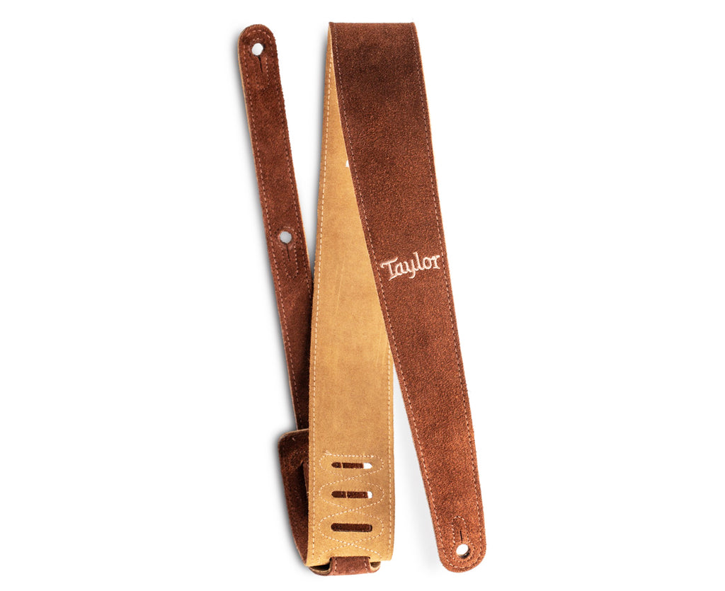 Taylor Guitars 2.5" Embroidered Suede Guitar Strap in Chocolate Brown