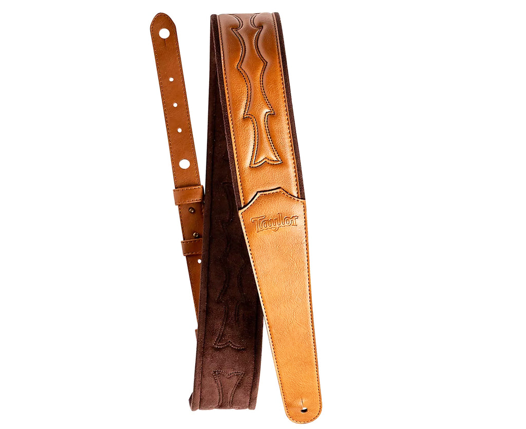 Taylor Vegan Leather 2.75" Guitar Strap w/ Stitching in Tan, Embossed Logo