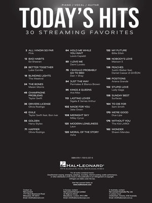 Hal Leonard Today's Hits - 30 Streaming Favorites