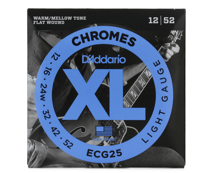 D'Addario ECG25 XL Chromes Flatwound Electric Guitar Strings, Light Gauge 12-53