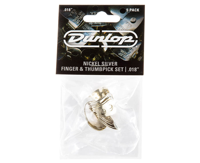 Dunlop 33P.018 Nickel Silver Finger & Thumbpicks, .018", 5/Player's Pack