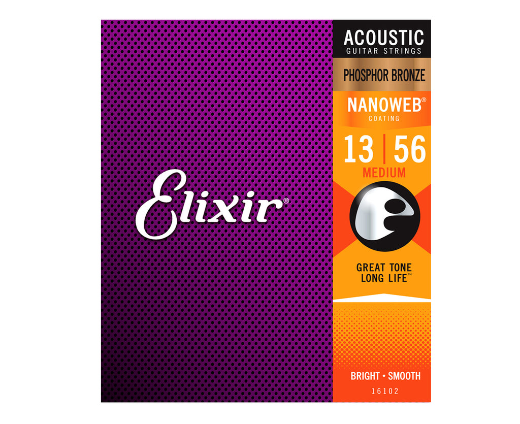 Elixir Nanoweb Phosphor Bronze Acoustic Guitar Strings 13-56 Medium 16102 - Megatone Music