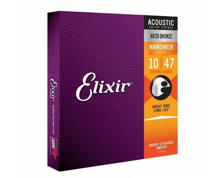 Elixir Nanoweb 80/20 Bronze Acoustic Guitar Strings 10-47 Light 11002