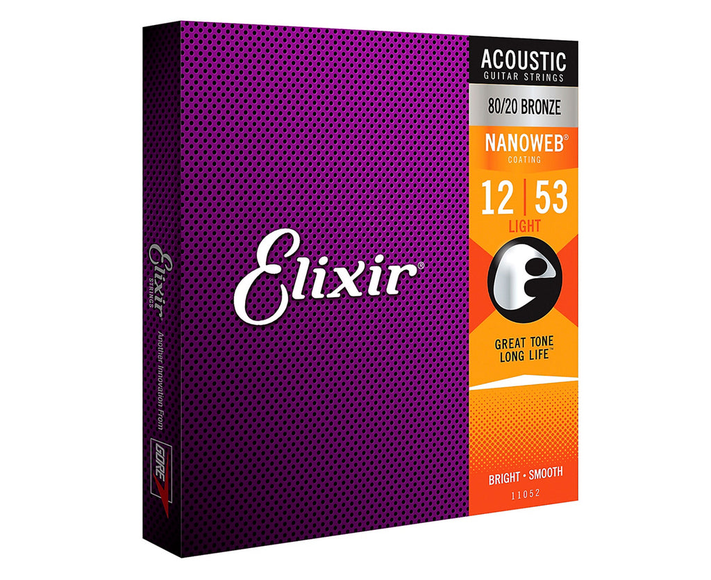 Elixir Nanoweb 80/20 Bronze Acoustic Guitar Strings 12-53 Light 11052 - Megatone Music
