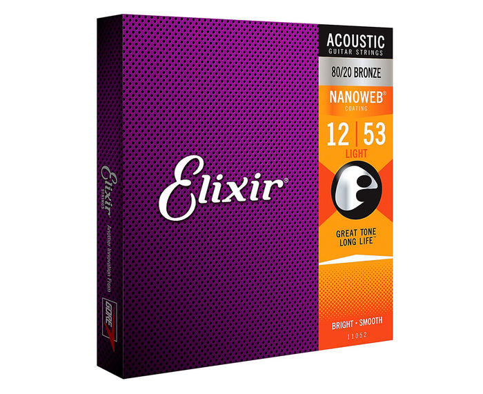 Elixir Nanoweb 80/20 Bronze Acoustic Guitar Strings 12-53 Light 11052