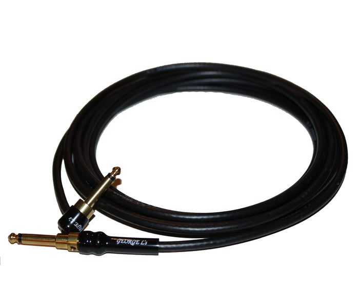 George L's 15 Foot .225 Guitar Cable, RA to STR Brass Plugs, Black