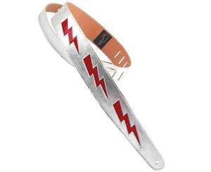 Henry Heller 2" Bolt Series Leather Strap.  Silver with Red Bolts - Megatone Music