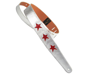 Henry Heller 2" Star Series Leather Strap Silver with Red Stars - Megatone Music