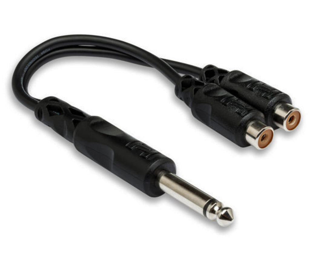 Hosa YPR-103 Y Cable, 1/4 in TS to Dual RCAF