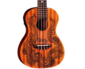 Luna Henna Dragon Mahogany Concert Ukulele w/ Preamp