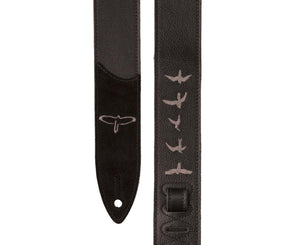 PRS Premium Leather 2 Inch Strap Embroidered Birds Black