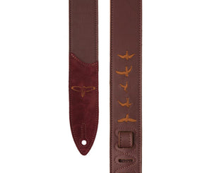 PRS Premium Leather 2" Strap Embroidered Birds Burgundy