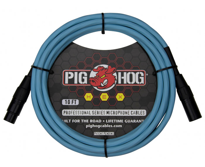 Pig Hog Hex Series Mic Cable, 10ft - Daphne Blue